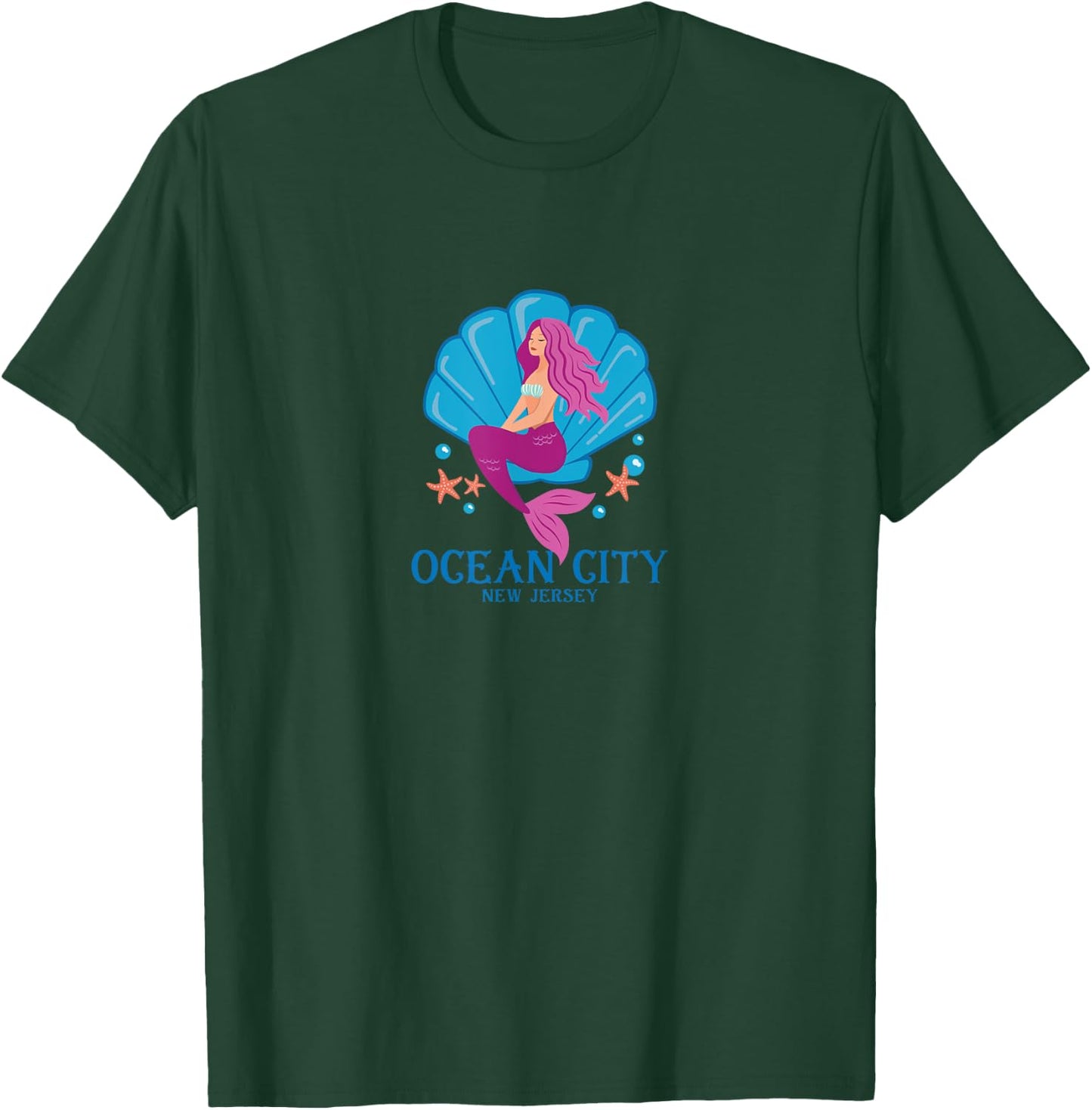 Ocean City New Jersey NJ Mermaid & Sea Shell T-Shirt - T-Shirt | Forest
