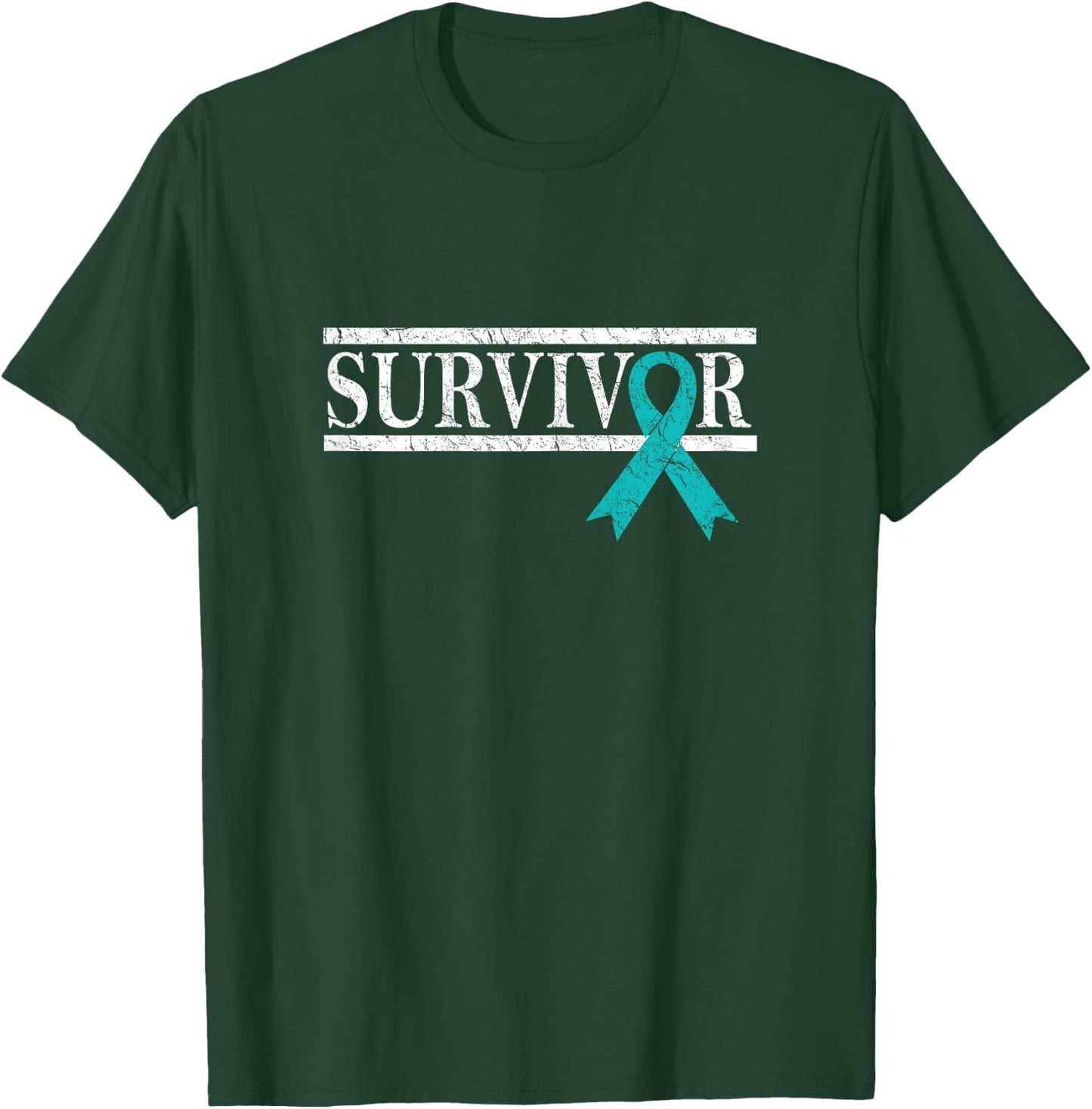 Ovarian Cancer Survivor, Teal Ribbon Ovarian Cancer T-Shirt - T-Shirt | Forest