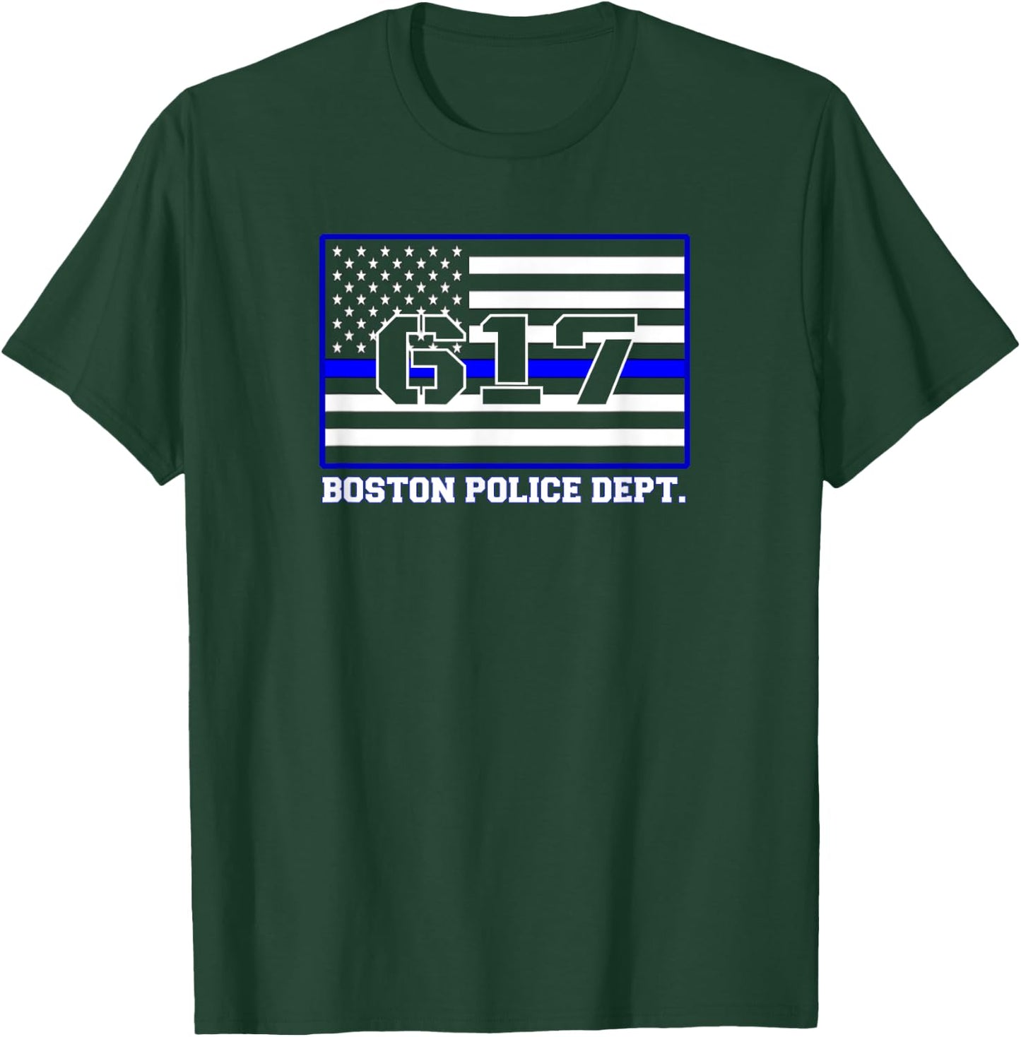 City Boston Massachusetts Police Officer USA Flag Code 617 T-Shirt - T-Shirt | Forest