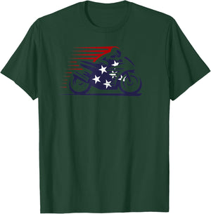 American Flag Super Bike Moto GP independence day Women Kids Men T-Shirt - T-Shirt | Forest