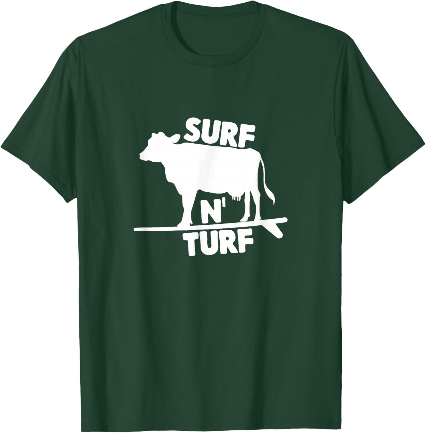 Surf N' Turf Cow Surfing T-Shirt - T-Shirt | Forest