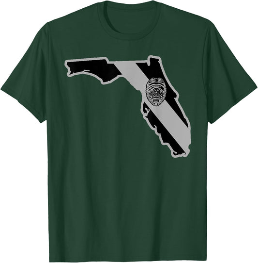 Florida Correctional Officer Thin Silver Line Florida Shirt T-Shirt - T-Shirt | Forest