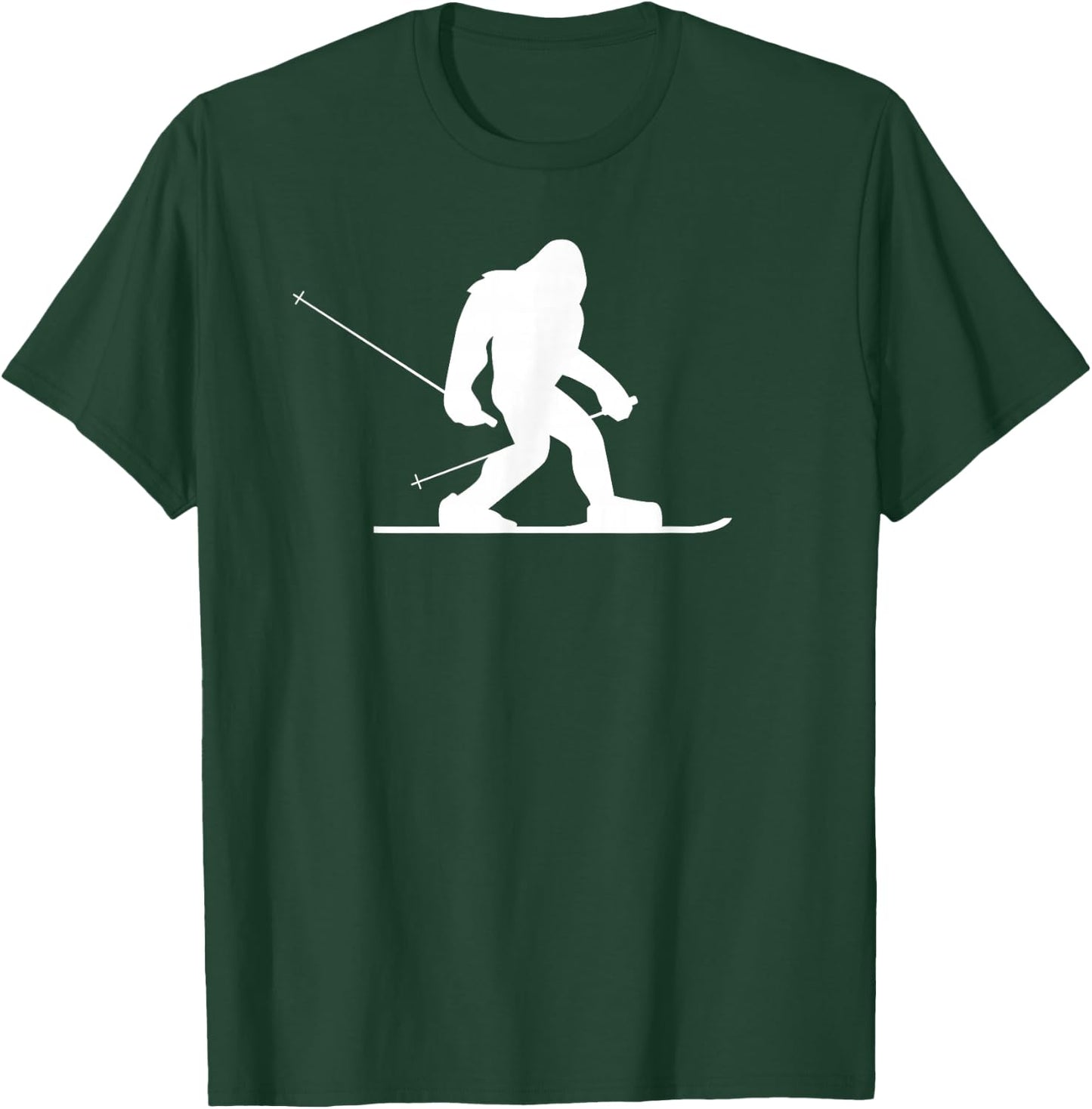 Skiing Bigfoot Shirt, Funny Cute Sasquatch Ski Winter Gift T-Shirt - T-Shirt | Forest