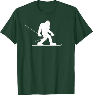 Skiing Bigfoot Shirt, Funny Cute Sasquatch Ski Winter Gift T-Shirt - T-Shirt | Forest