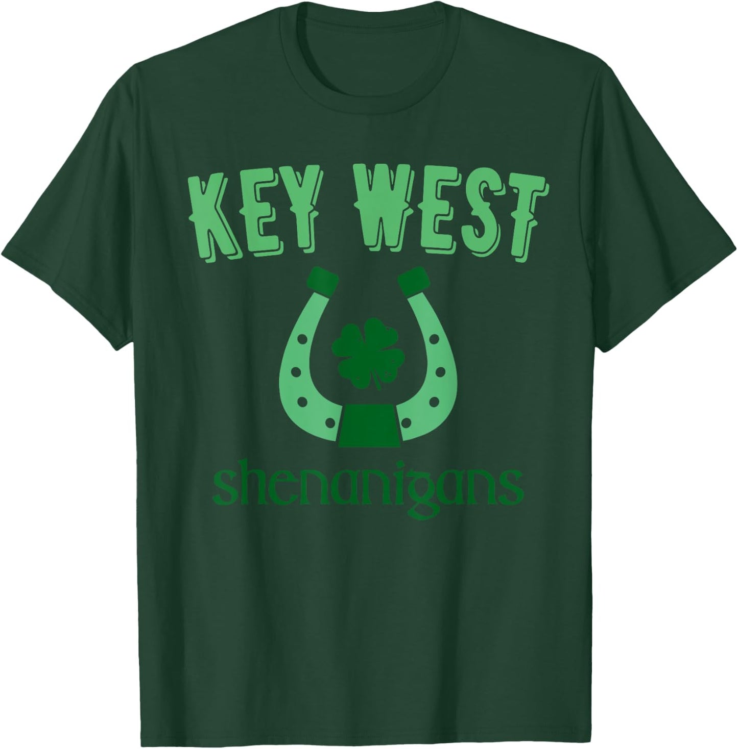Key West Shenanigans, St Patrick's Day Horseshoe Clover T-Shirt - T-Shirt | Forest