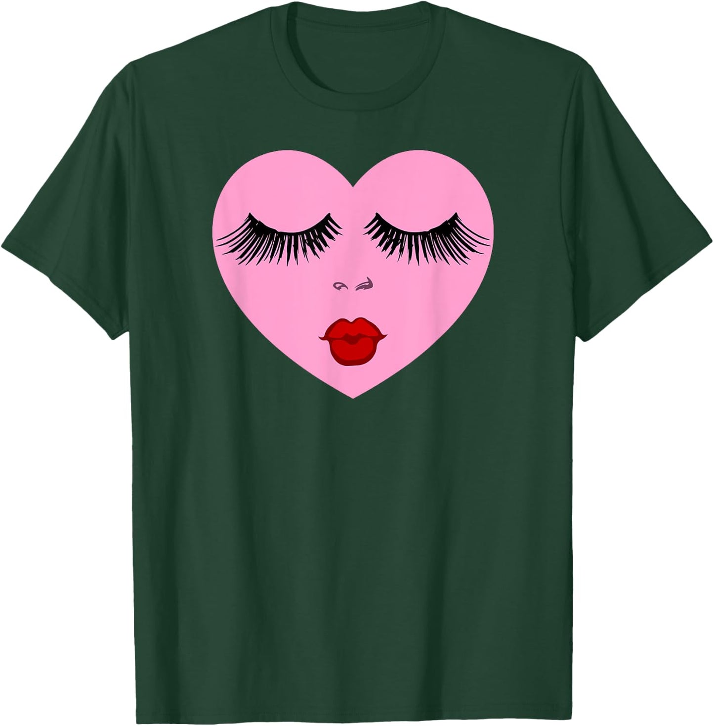 Pink Lady Heart with Eyelashes Valentines Day Kiss T-Shirt - T-Shirt | Forest