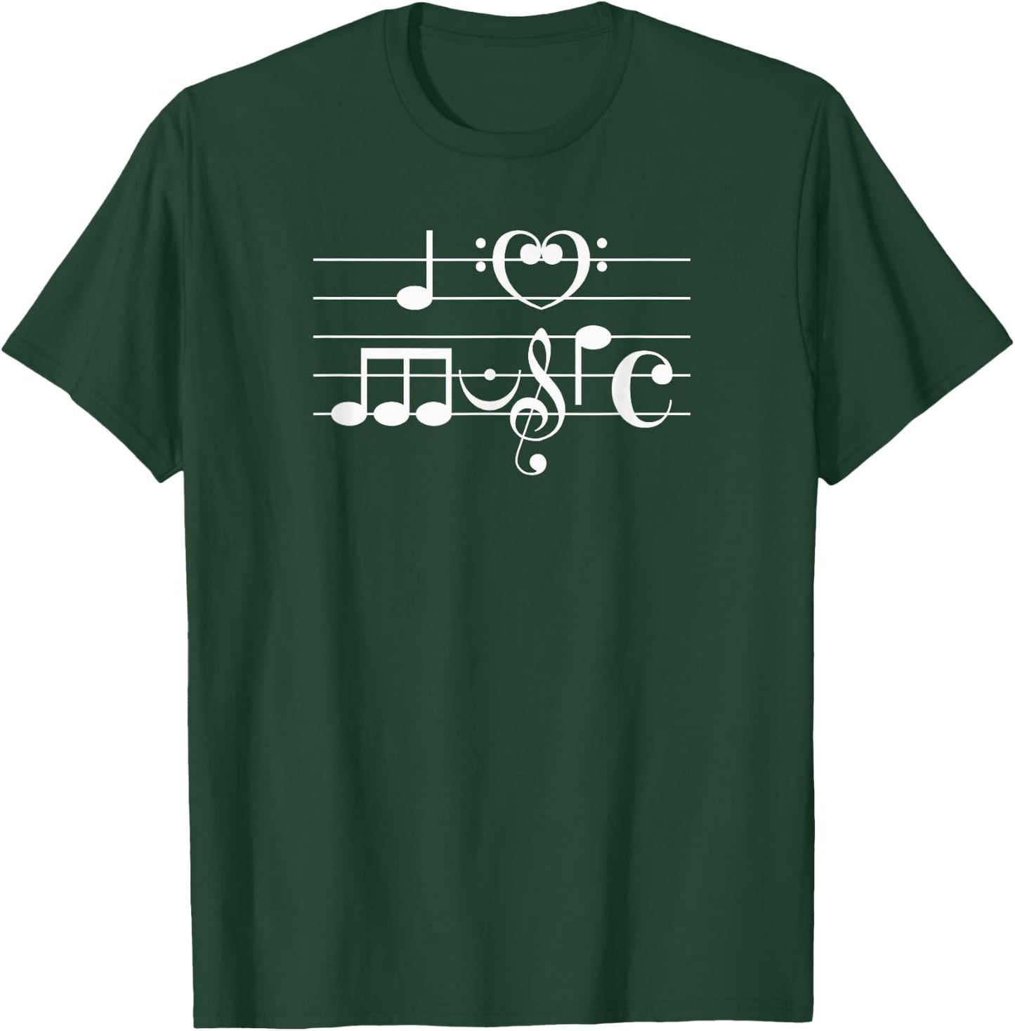 I Love Music Spelled Out In Musical Symbols White Print T-Shirt - T-Shirt | Forest