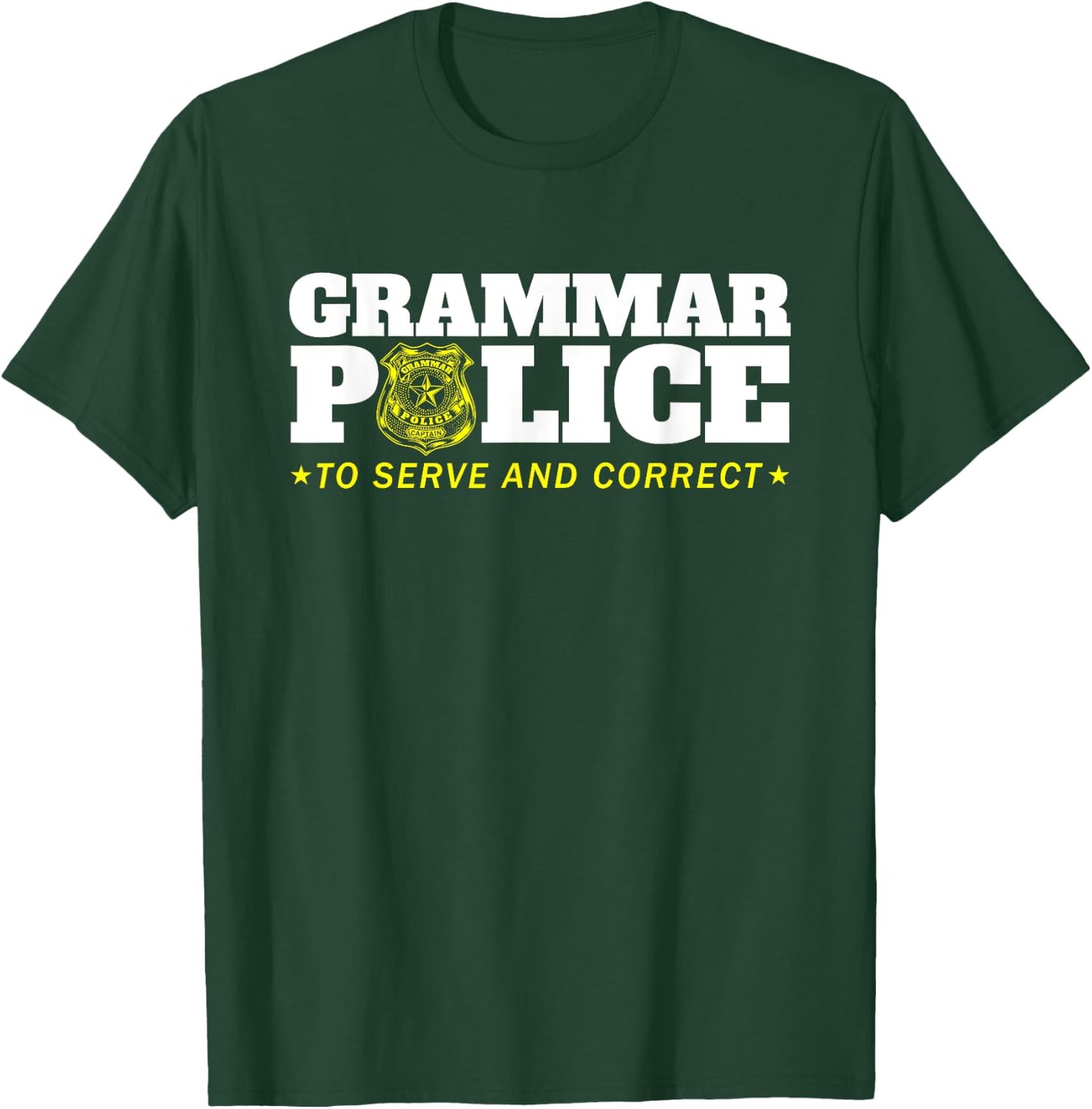 Grammar Police Officer Funny Badge Halloween Costume T-Shirt - T-Shirt | Forest