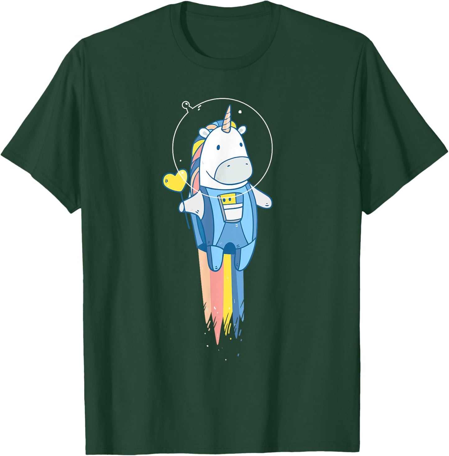Space Unicorn - Flying Astronaut Stars and Rainbow T-Shirt - T-Shirt | Forest