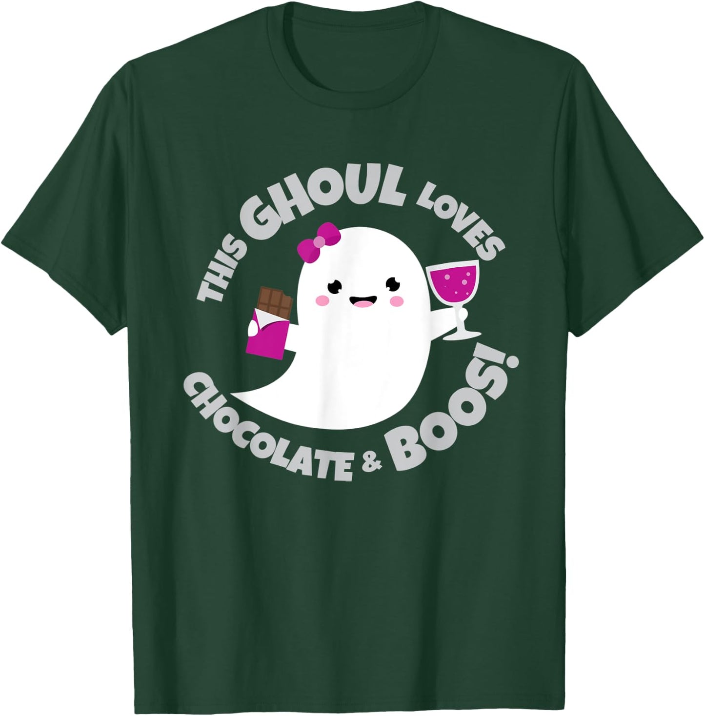 Wine Chocolate Lover Funny Quote Cute Halloween Ghost | Gift T-Shirt - T-Shirt | Forest