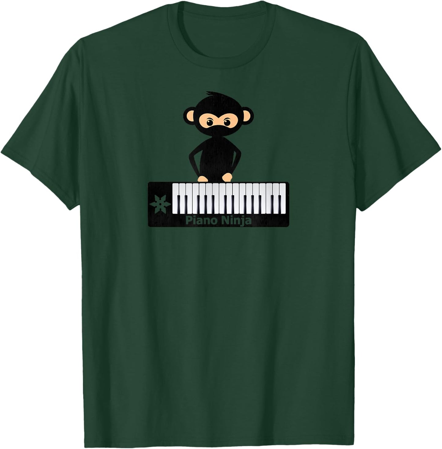 Cute Funny Monkey Ninja Piano Player Keyboard Keys T-Shirt - T-Shirt | Forest