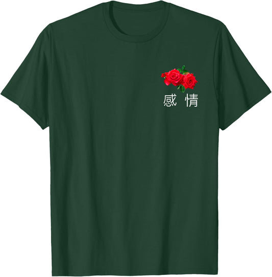 Rose with Japanese Text Aesthetic Vaporwave Shirt T-Shirt - T-Shirt | Forest