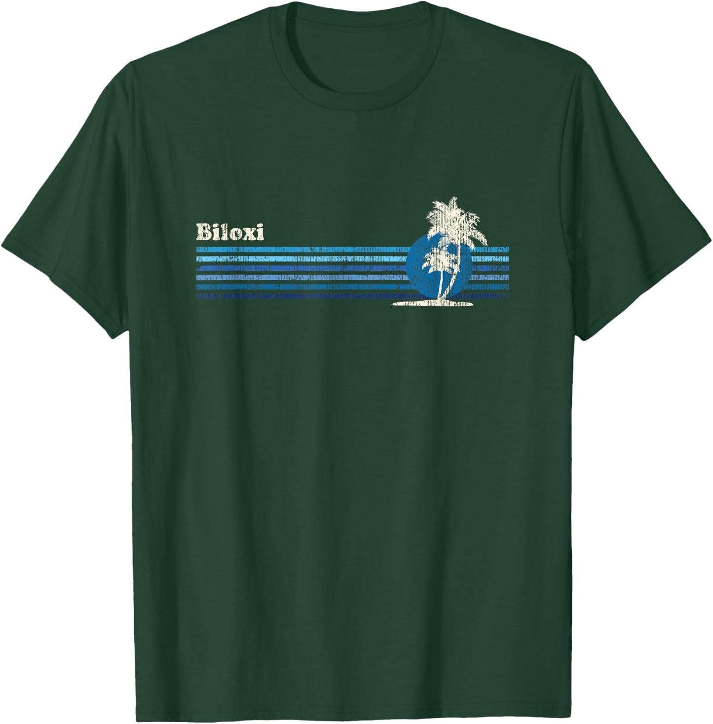 Biloxi MS Vintage 80s Palm Trees Sunset T-Shirt - T-Shirt | Forest