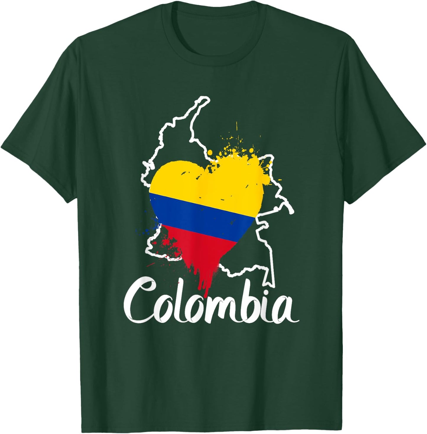 I Love Colombia National Flag Colors Heart With Map T-Shirt - T-Shirt | Forest