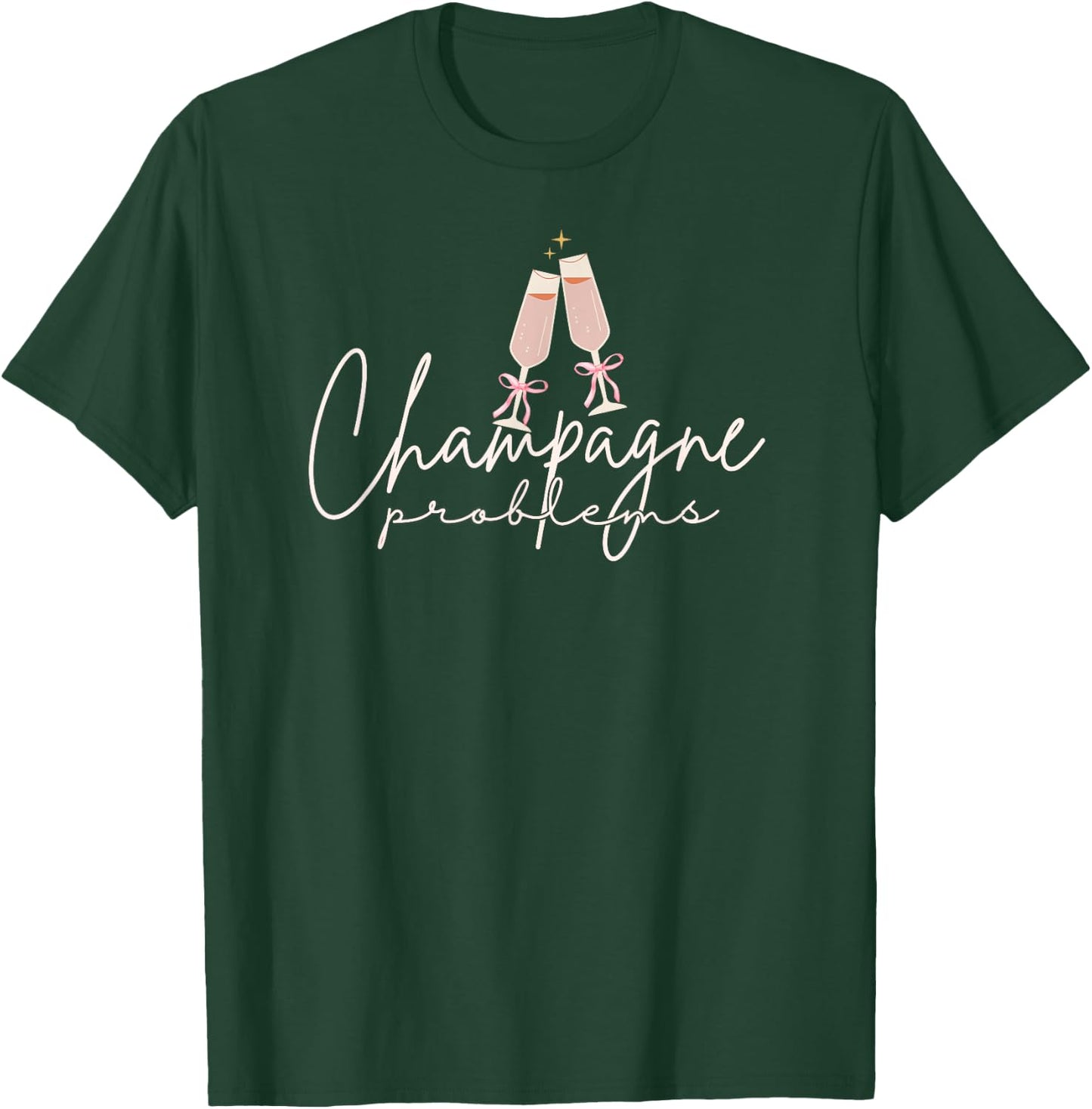 Champagne Problems Pink Coquette Bows Women Drinking T-Shirt - T-Shirt | Forest