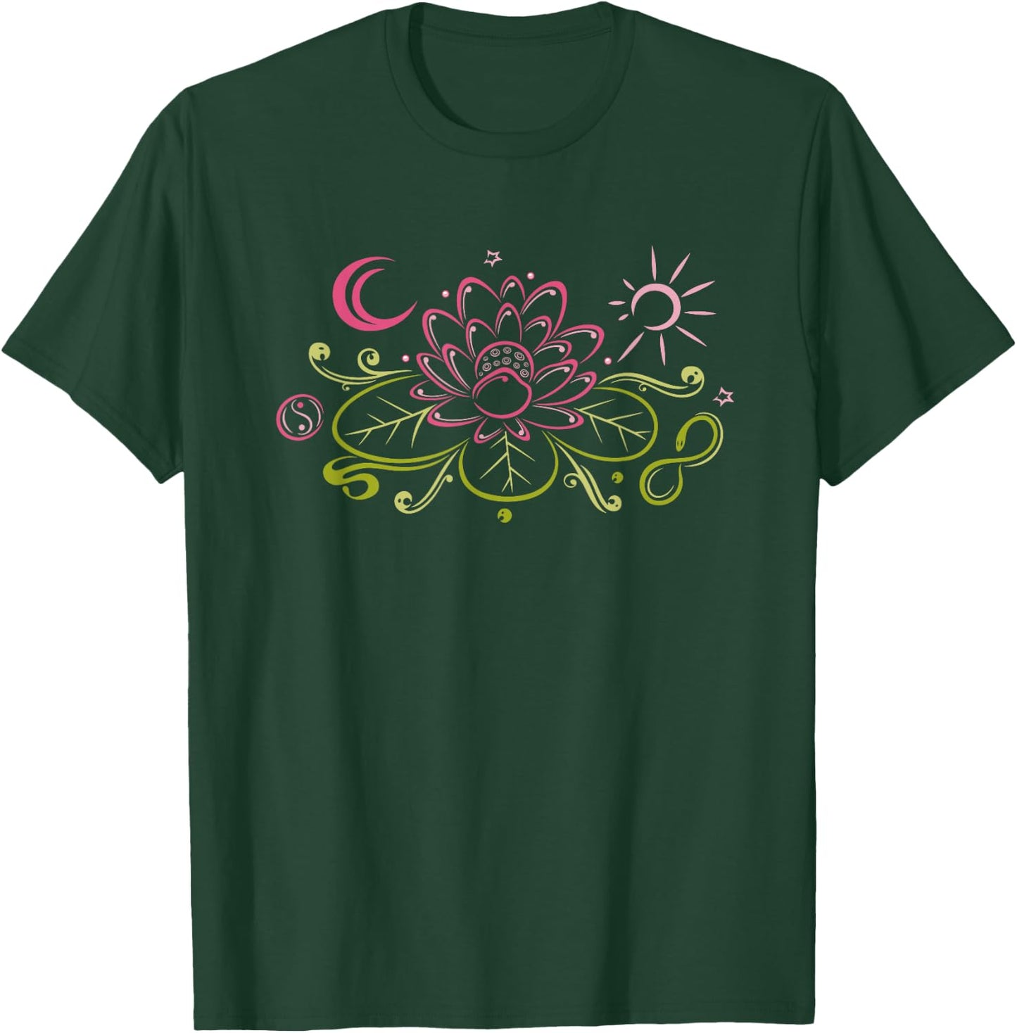 Lotus flower . Lotus with moon, yin yang and sun. T-Shirt - T-Shirt | Forest