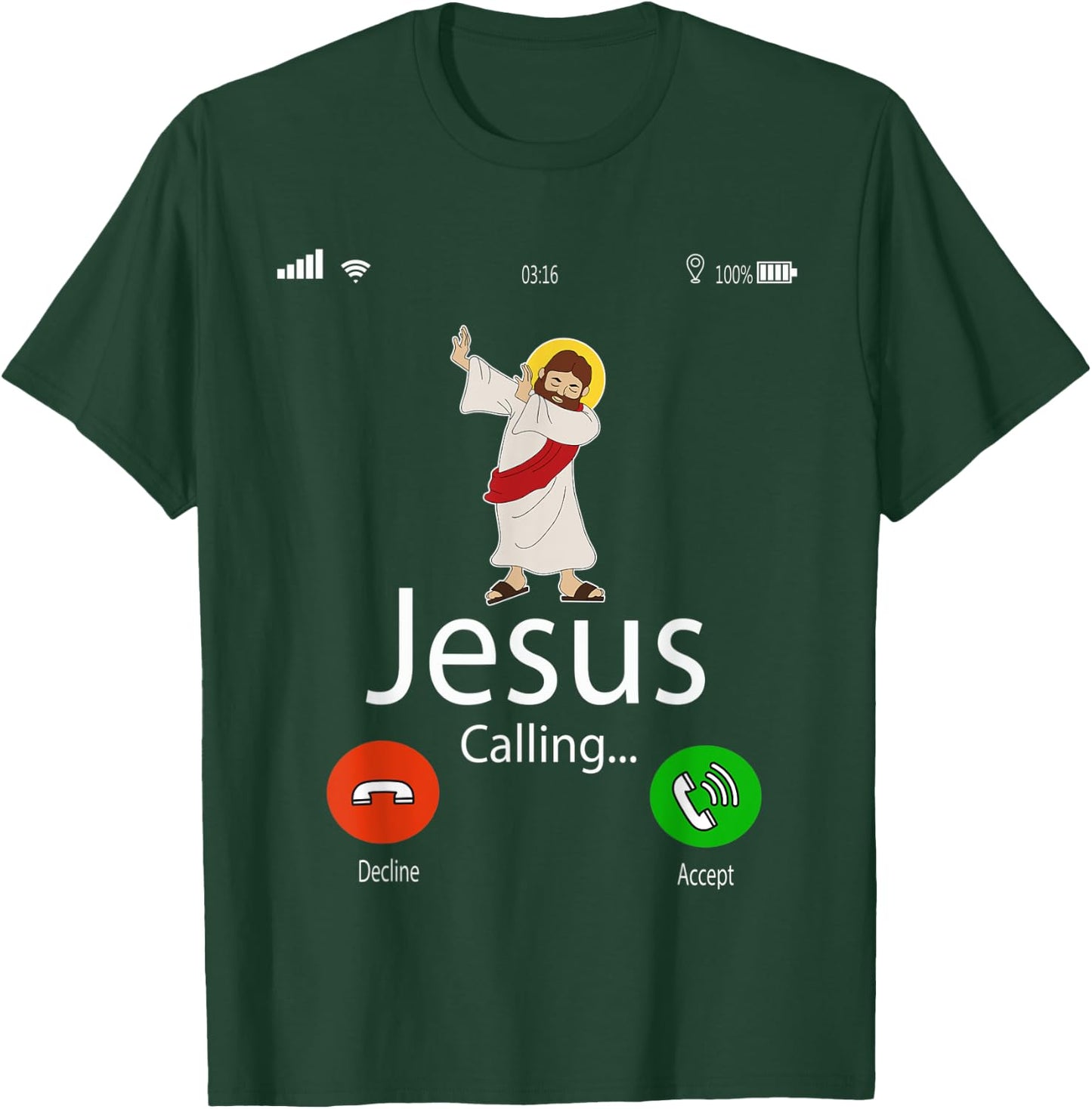 Dabbing Jesus Is Calling Christian Christmas Gift Xmas T-Shirt - T-Shirt | Forest