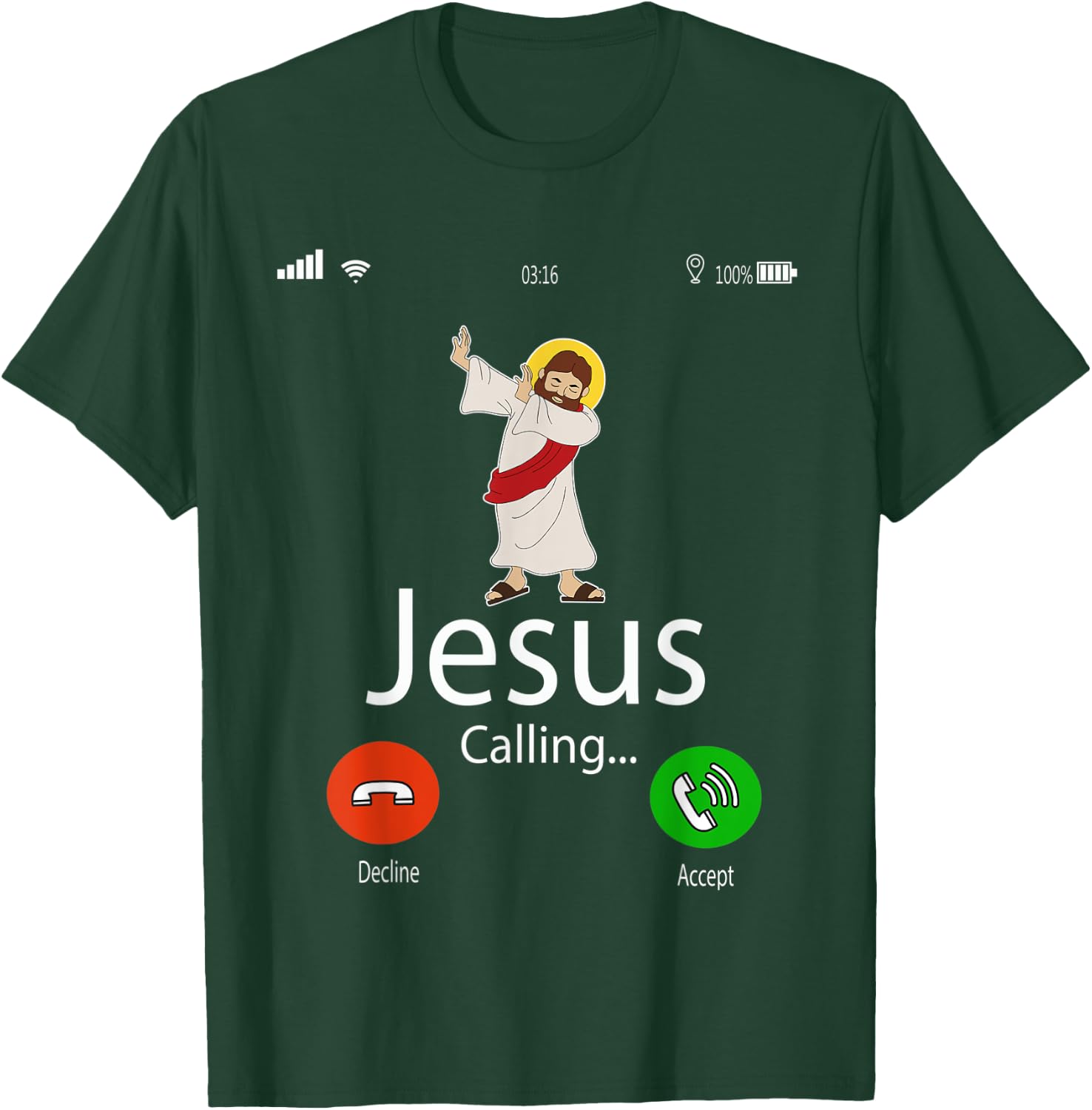 Dabbing Jesus Is Calling Christian Christmas Gift Xmas T-Shirt - T-Shirt | Forest
