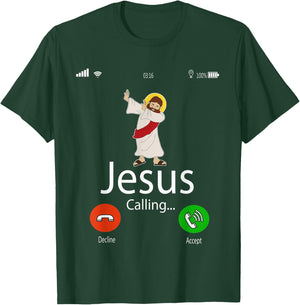 Dabbing Jesus Is Calling Christian Christmas Gift Xmas T-Shirt - T-Shirt | Forest