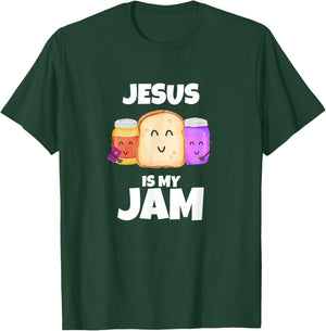 Jesus is my Jam Funny Bible Holding Jam Graphic T-Shirt - T-Shirt | Forest