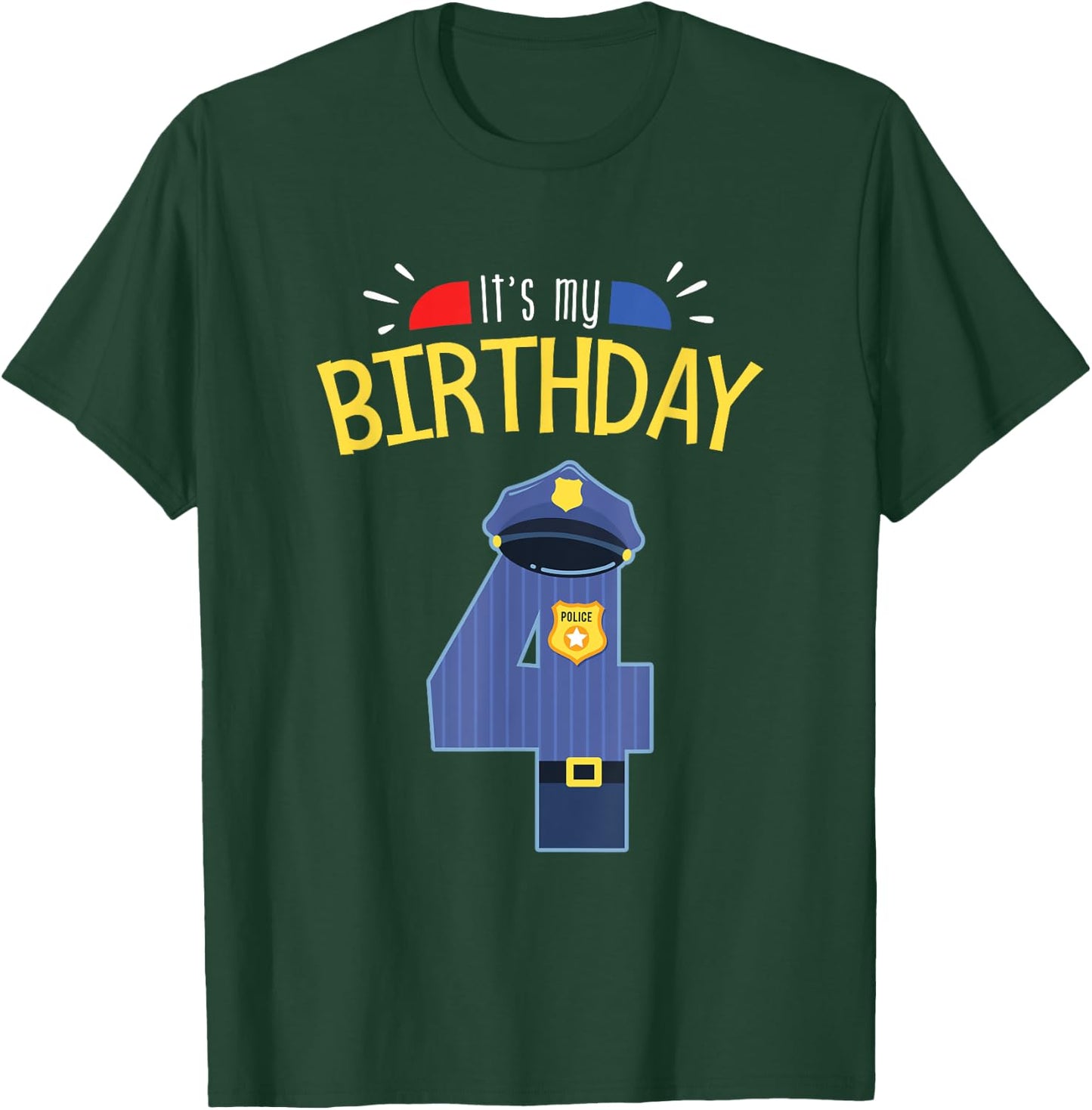 4th Birthday 4 Year Old Boys Police Officer Uniform T-Shirt - T-Shirt | Forest