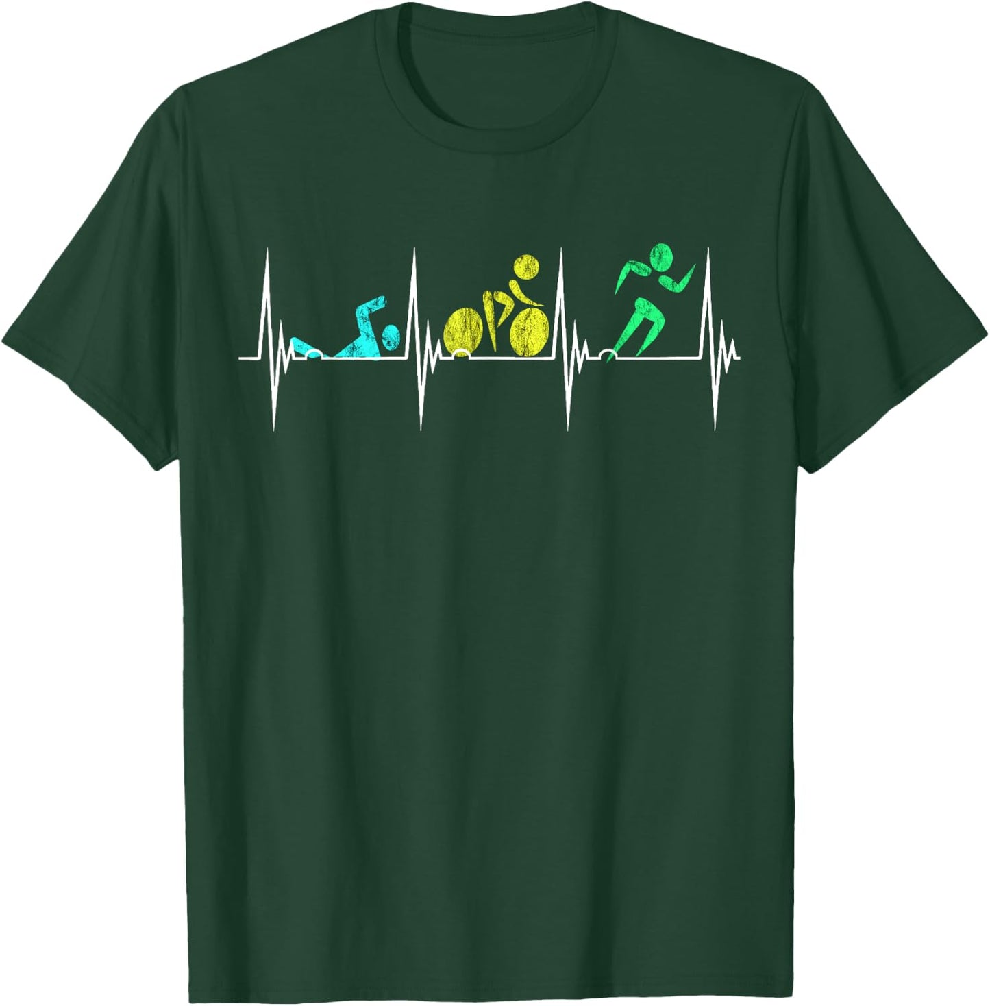 Triathlon Heartbeat EKG Pulse Triathles Cycling Runner T-Shirt - T-Shirt | Forest