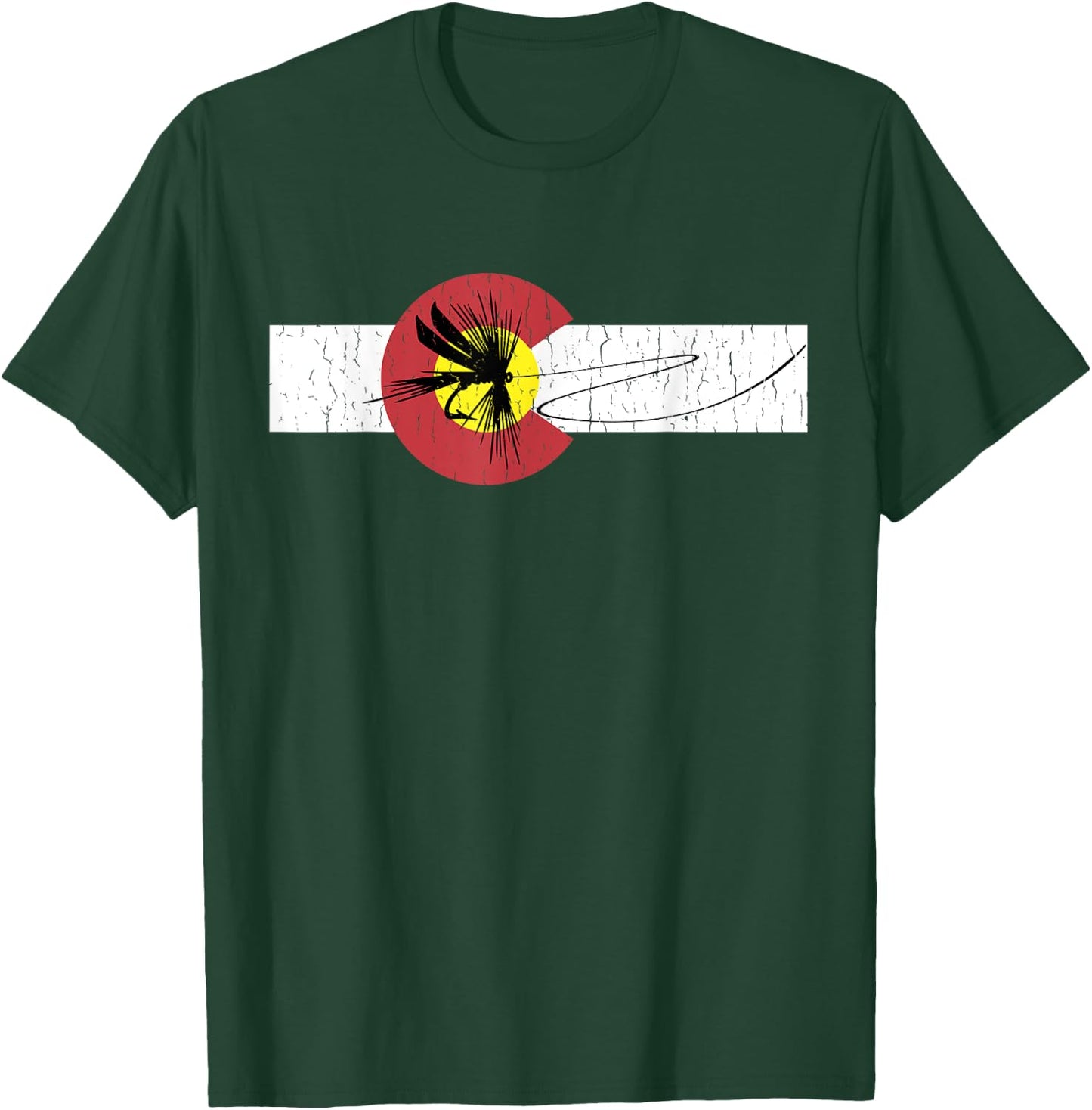 Colorado Flag with Fly Fishing Design T-Shirt - T-Shirt | Forest