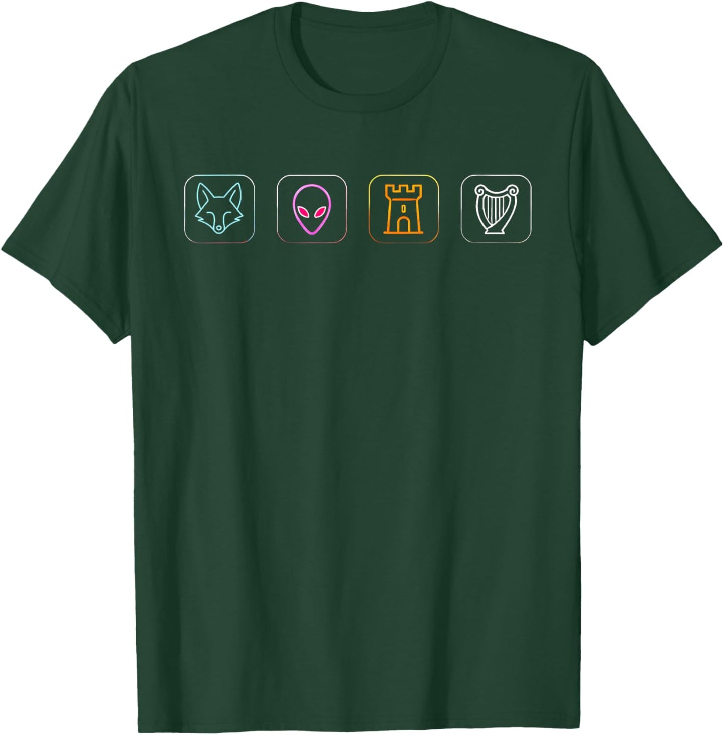 Funny Fox Alien Castle Harp Aesthetic Gaming T-Shirt - T-Shirt | Forest