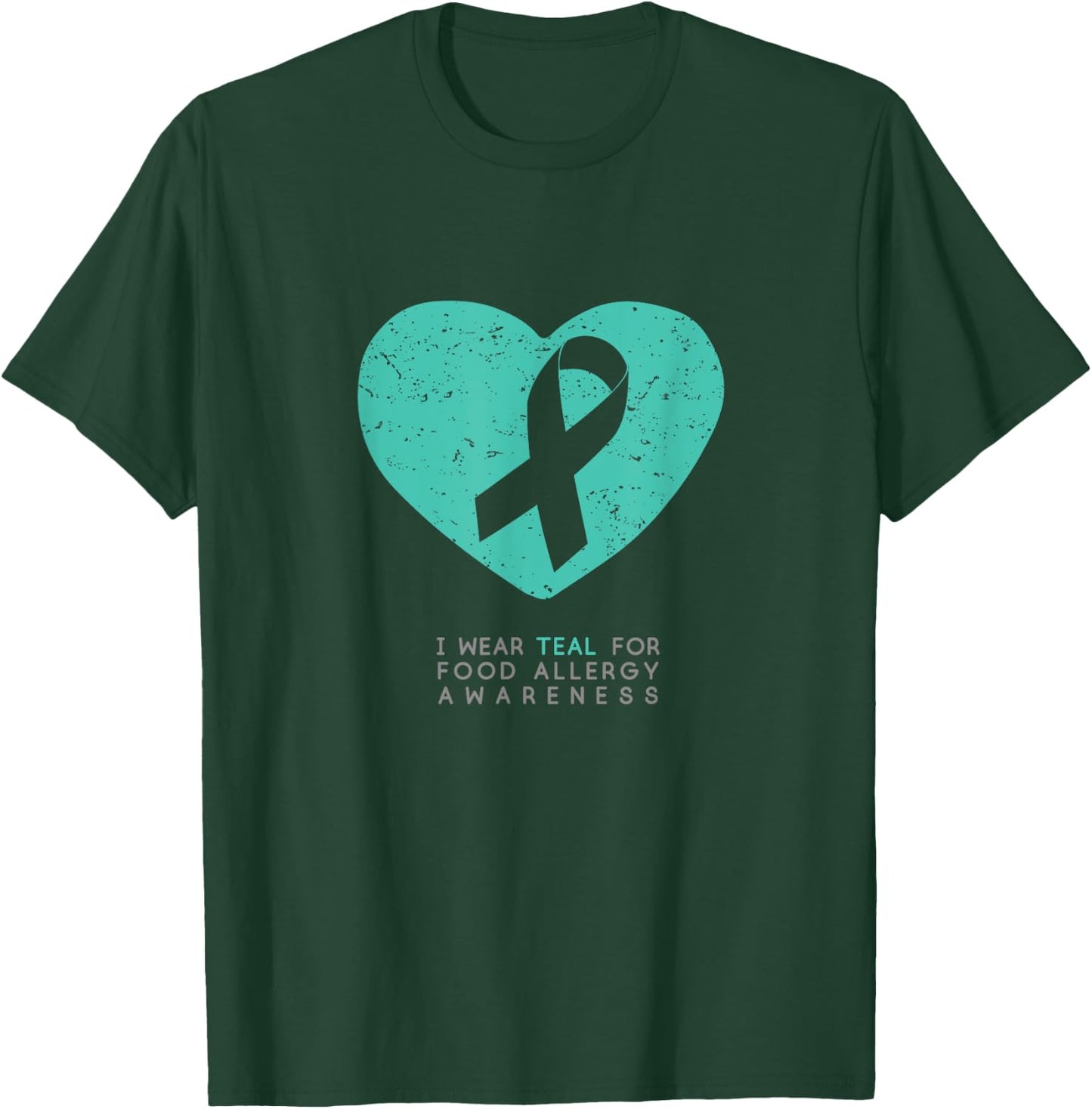 Food Allergy Awareness Shirt Teal Heart Ribbon T-Shirt - T-Shirt | Forest