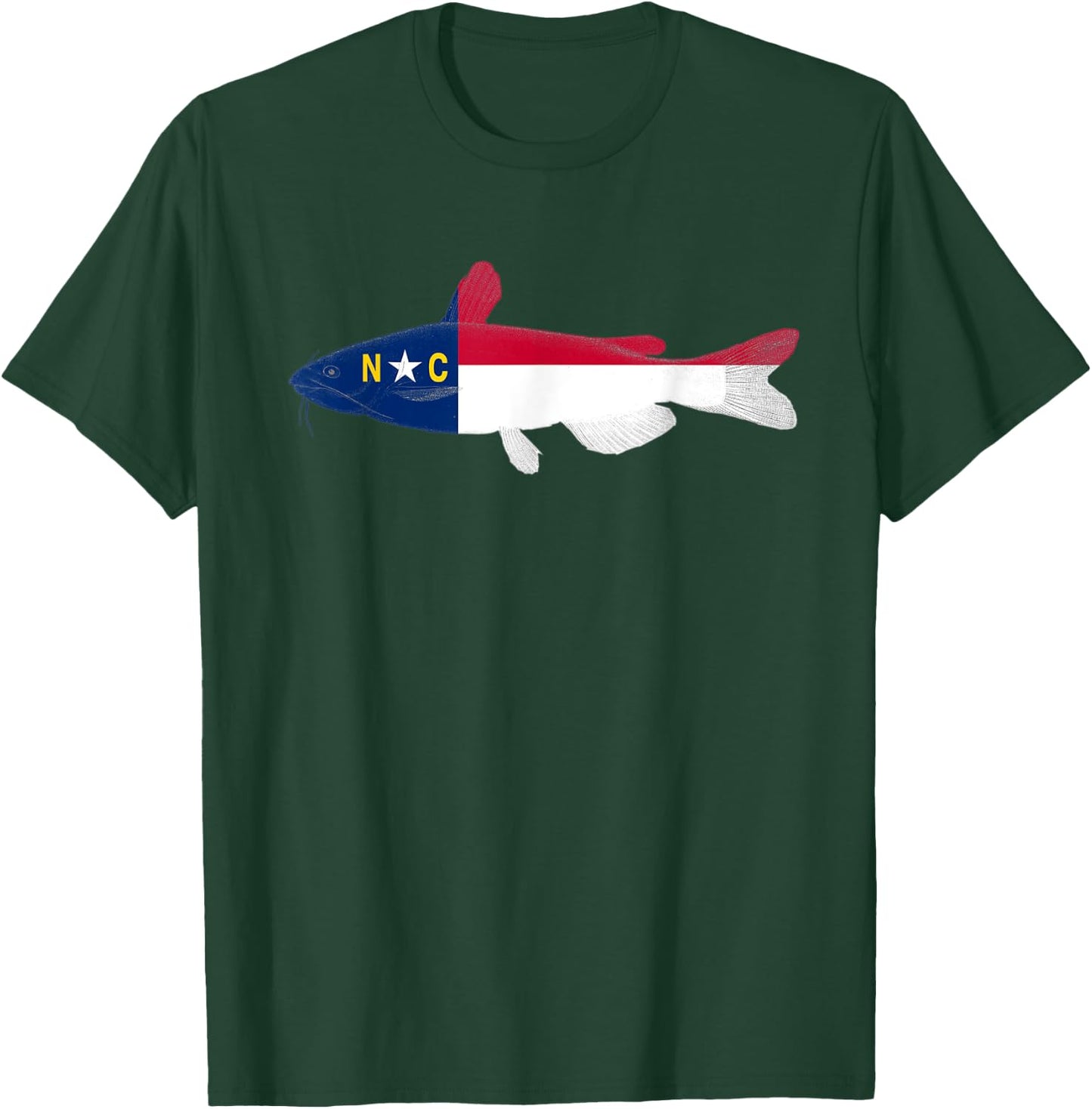 North Carolina State Flag Catfish Fishing Shirt T-Shirt - T-Shirt | Forest