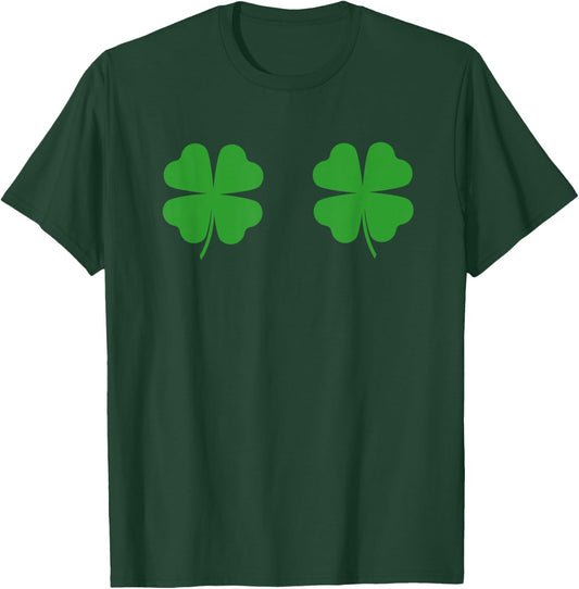 Two Clovers Funny St Patrick's Day Boob Shirt Lucky T-Shirt - T-Shirt | Forest