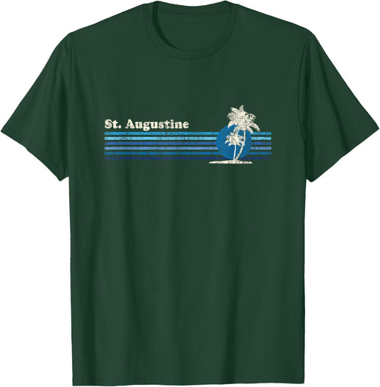 St. Augustine FL Vintage 80s Palm Trees Sunset T-Shirt - T-Shirt | Forest