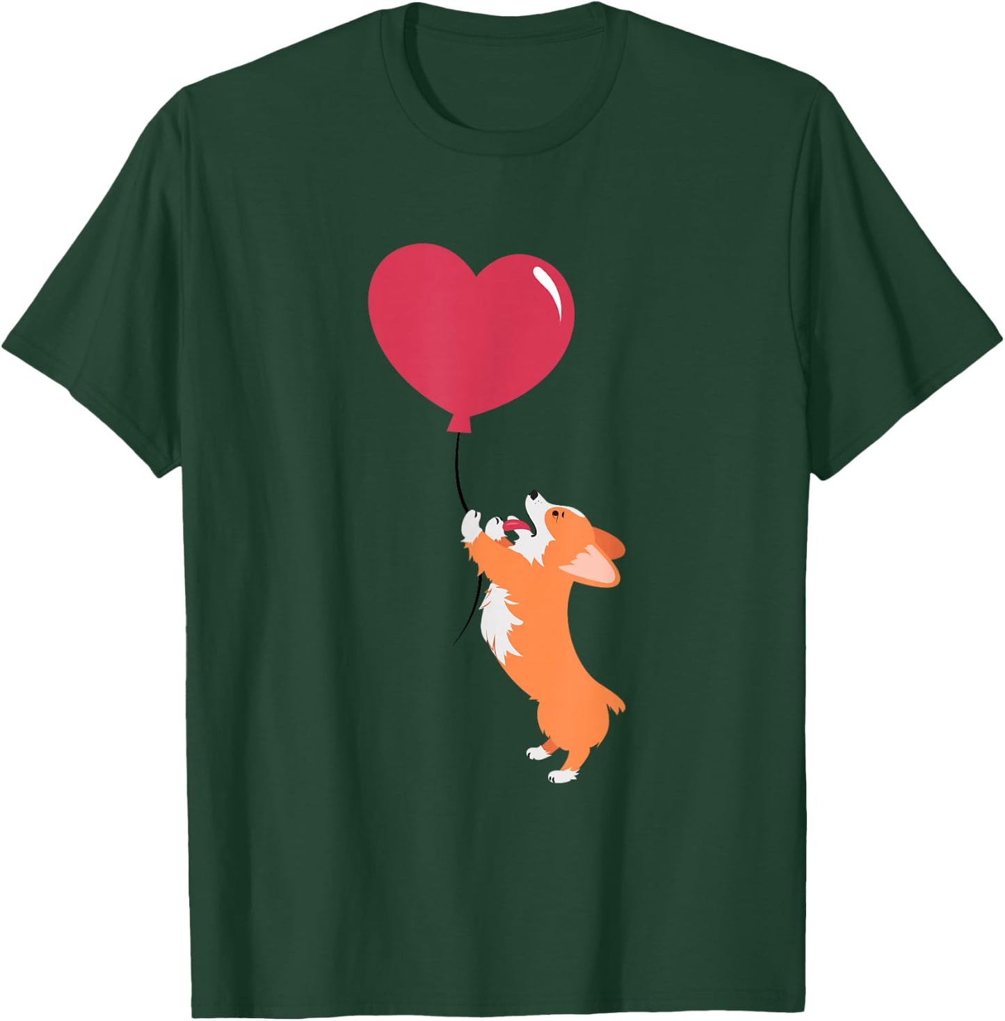 ROSS BOSS Cute Corgi Puppy Dog Holding A Valentines Balloon -Adults Kids Black Short Sleeve Valentine's Day Dog Themed T-Shirt - T-Shirt | Forest