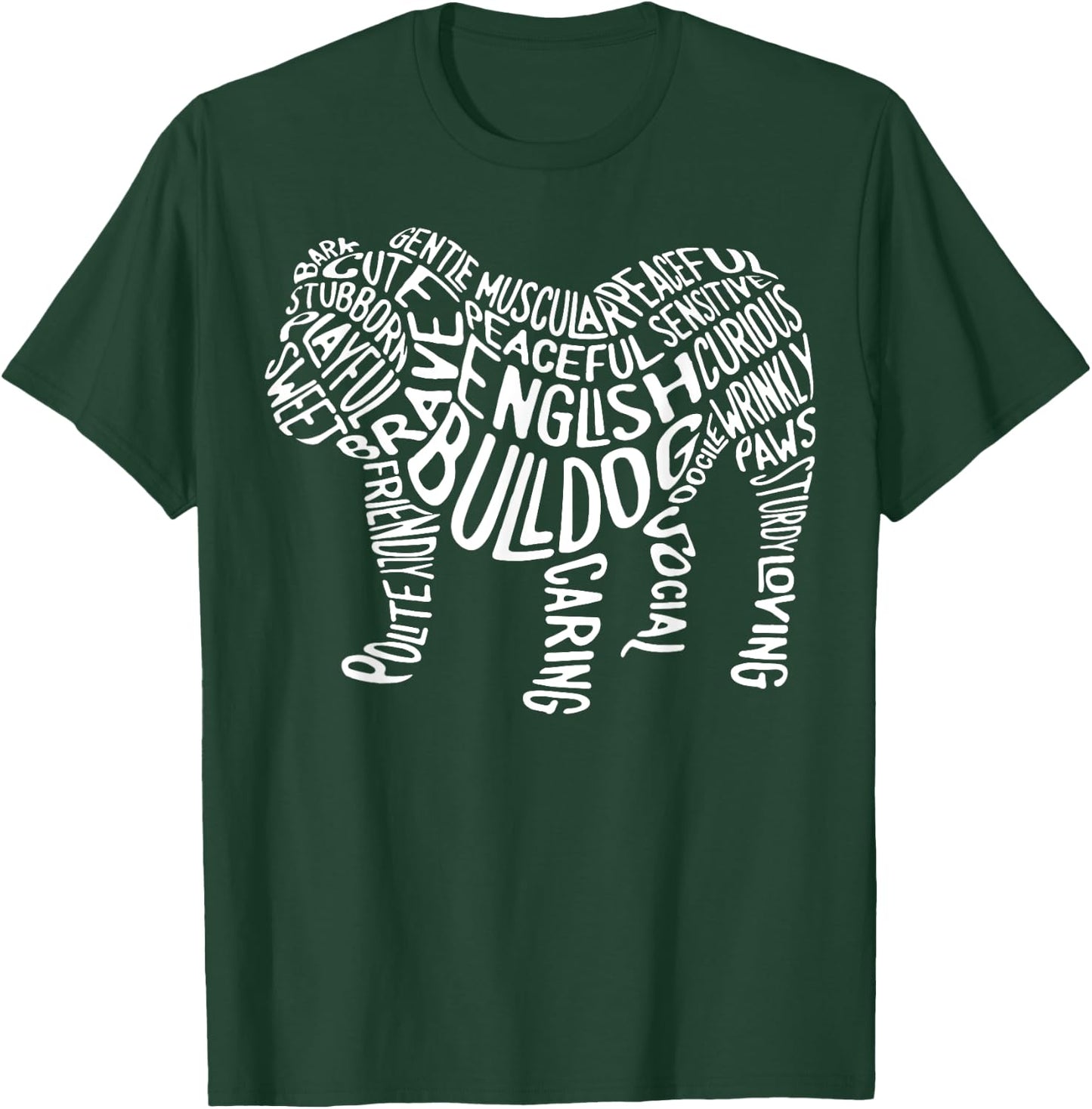 English Bulldog Typography T shirt Word Art Funny Dog Gift T-Shirt - T-Shirt | Forest