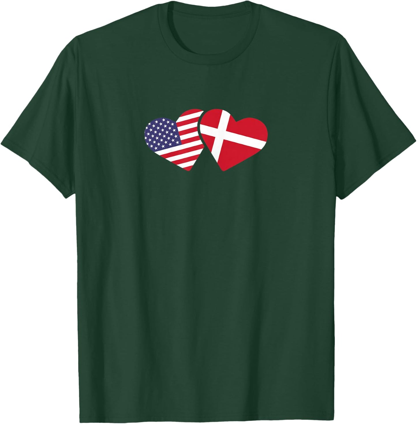 Denmark USA Flag T Shirt Heart Danish American Love T-Shirt - T-Shirt | Forest
