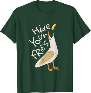 Hide Your Fries Funny Seagull Whimsical Food Humor T-Shirt - T-Shirt | Forest
