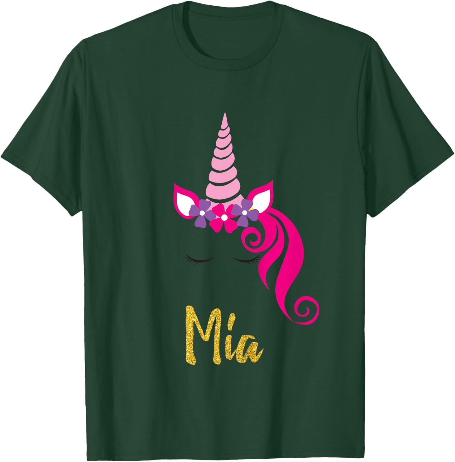 Kids Mia Unicorn Shirt Girls Personalized Name Mia Gift T-Shirt - T-Shirt | Forest