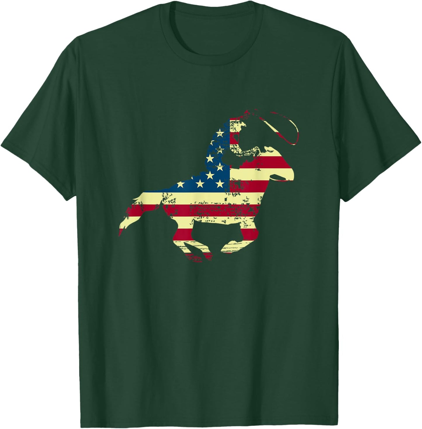 Rodeo Cowboy Lasso Wrangler USA Flag Patriotic 4th of July T-Shirt - T-Shirt | Forest