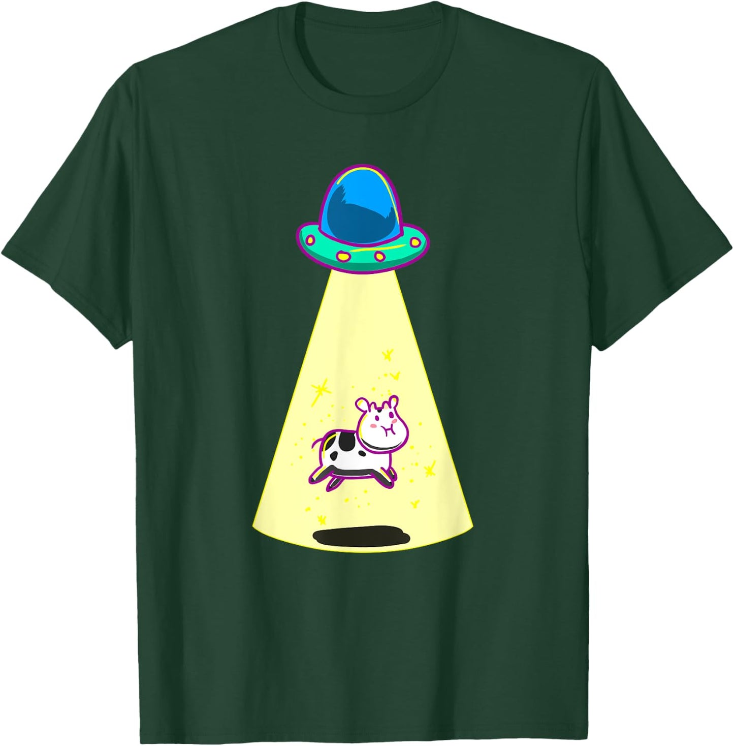 UFO Taking Cow Funny Galaxy Spaceship Alien Farm Animal Gift T-Shirt - T-Shirt | Forest