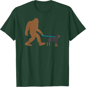 Bigfoot Walking Rottweiler Dog Funny Sasquatch Gift T-Shirt - T-Shirt | Forest