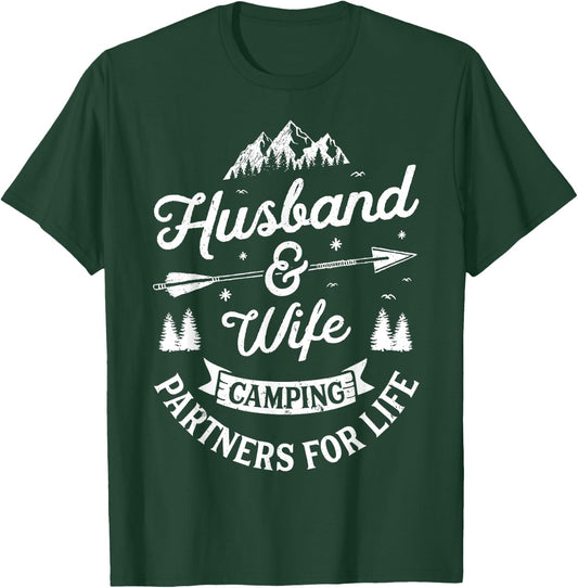 Husband and Wife Camping Partners For Life T shirt Men Women T-Shirt - T-Shirt | Forest