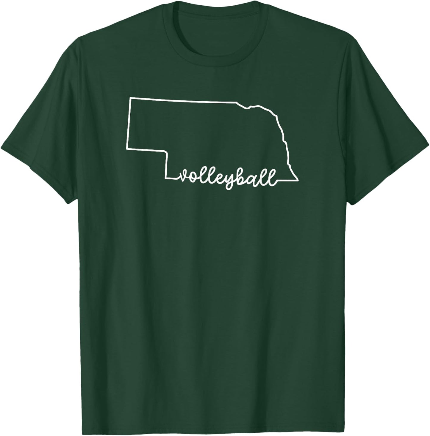 State of Nebraska Outline with Volleyball Script ACJ227b T-Shirt - T-Shirt | Forest