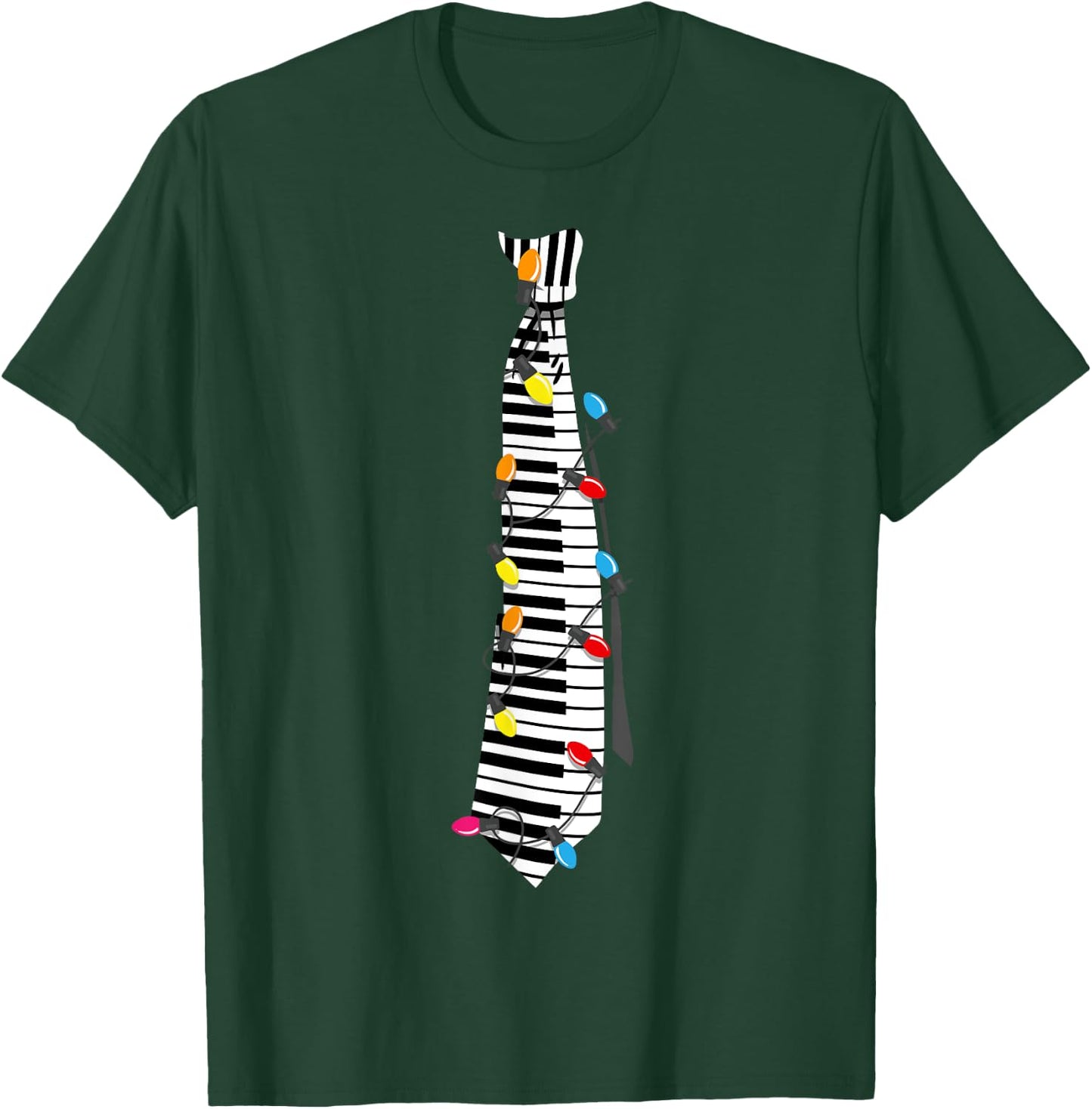 Piano Keyboard Tie with Christmas Lights - Festive Fun T-Shirt - T-Shirt | Forest