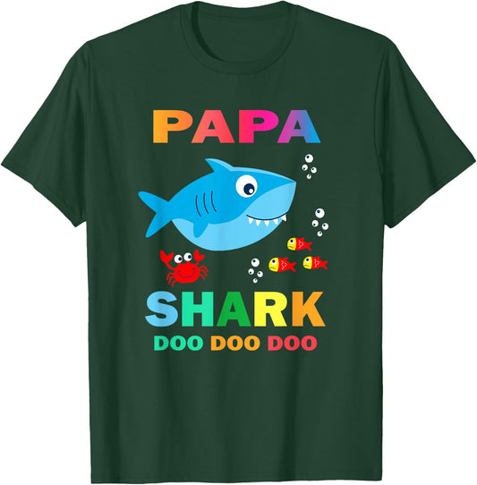 Papa Shark Shirt, Fathers Day Gift From Wife Son Daughter T-Shirt - T-Shirt | Forest