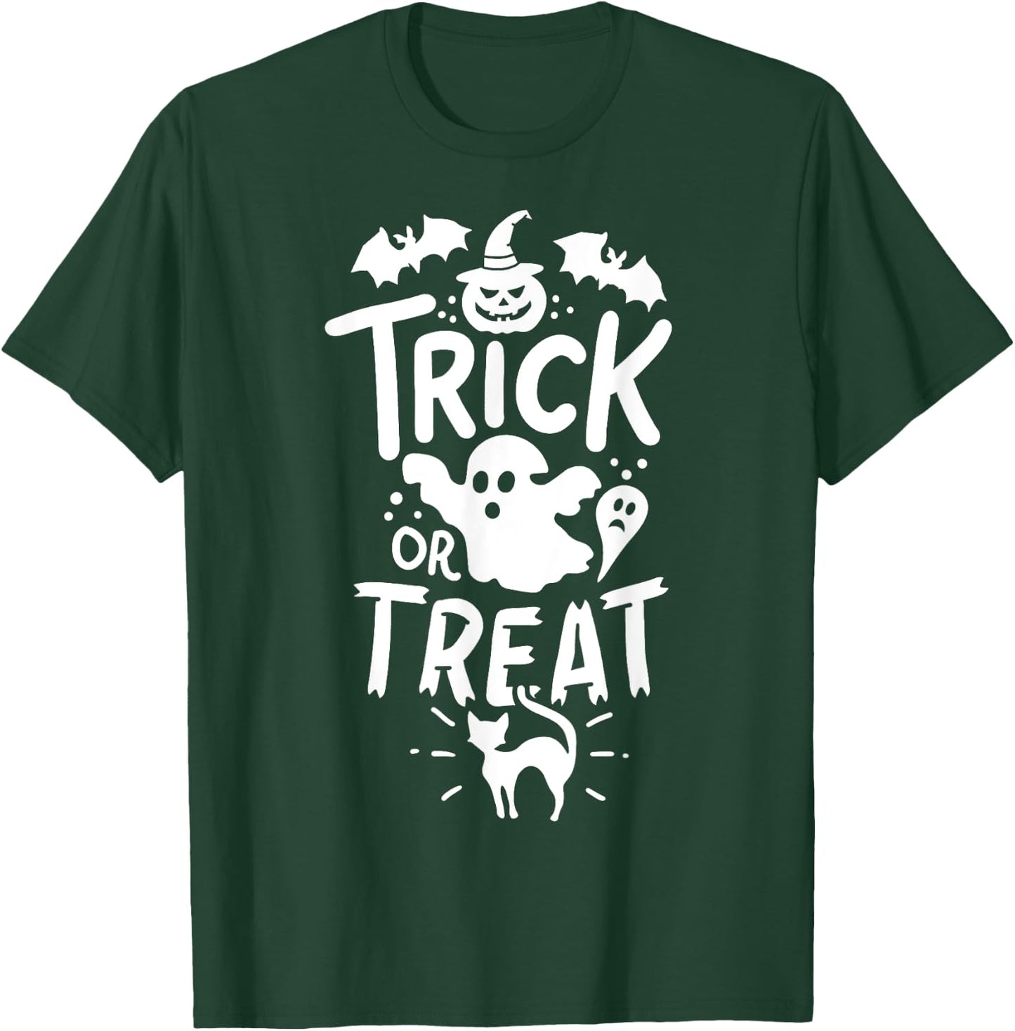Halloween Trick Or Treat Bat Ghost Pumpkin Cat Women Kids T-Shirt - T-Shirt | Forest