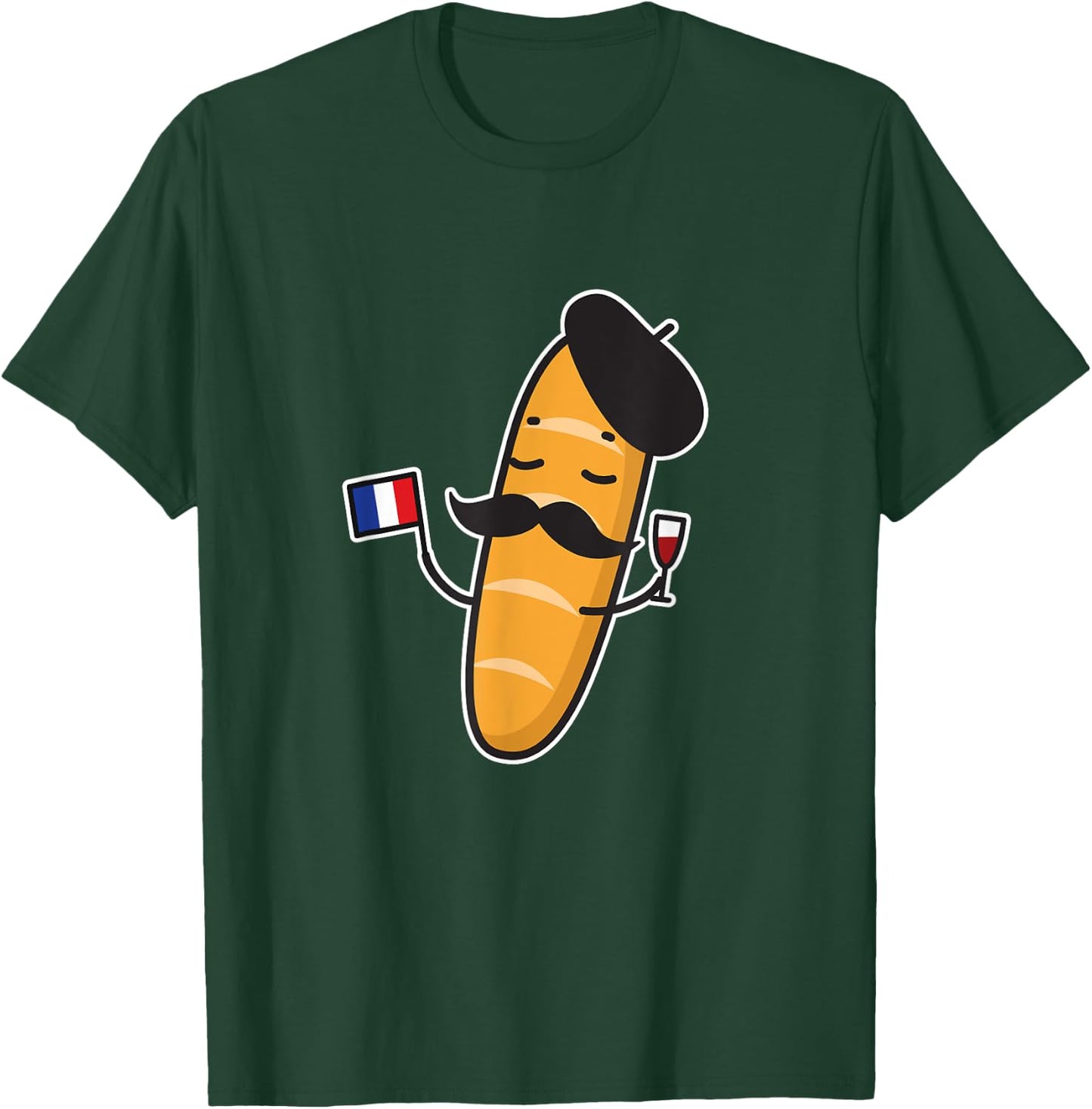 French Baguette Holding A French Flag And Wine Glass Shirt T-Shirt - T-Shirt | Forest