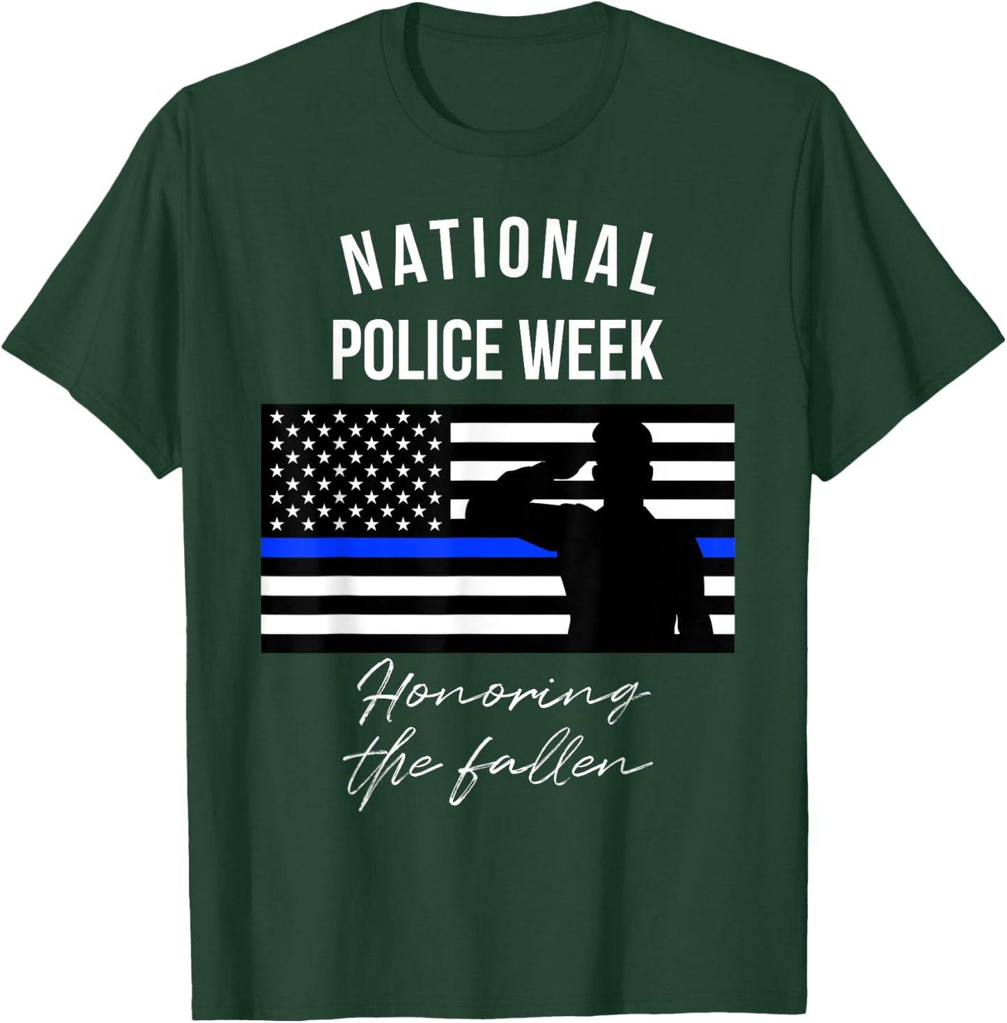 National Police Week Shirt USA Flag Thin Blue Line T Shirt T-Shirt - T-Shirt | Forest