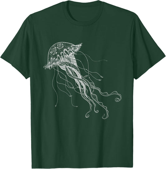Lived In for Ocean Lovers Modern Jellyfish Graphic -Adults Blue Small Classic Fit T-Shirt - T-Shirt | Forest