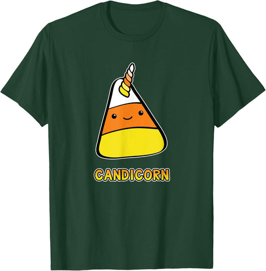 Candy Corn Kawaii Halloween Unicorn Pun Candicorn T-Shirt - T-Shirt | Forest