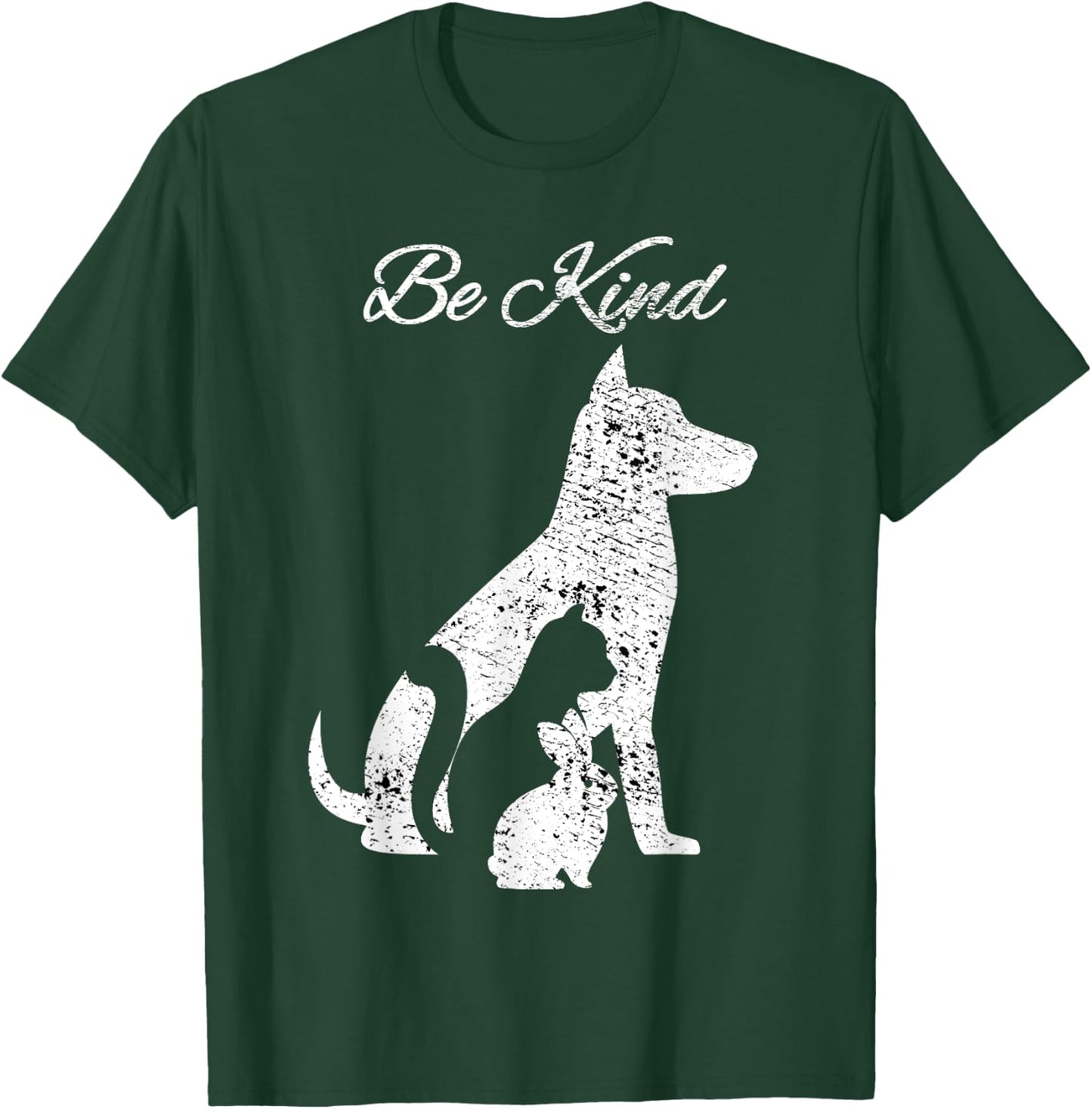 Be Kind to Animals Love Pet Cat Dog Rabbit Distressed T-Shirt - T-Shirt | Forest